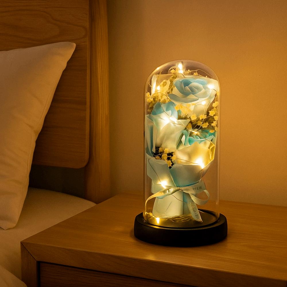 Romantic Eternal Rose Light Luminous Transparent Dome LED Eternal Flower Simulated Rose Realistic Artificial Rose Light