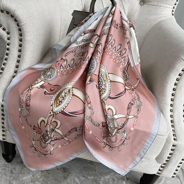 90cm *90cm Design Scarf Lady Shawl Printed Silk Felt Headscarf Scarf Lady Headscarf Square Scarf Lady Wrap Scarf 2021