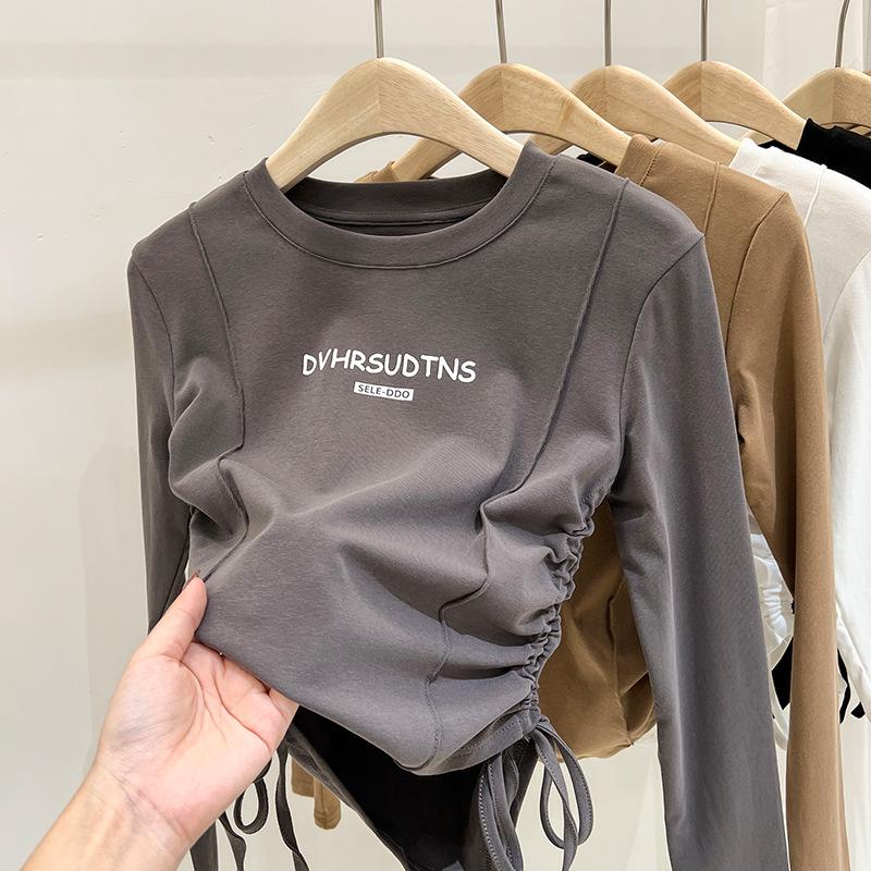 

Футболка для девочек весна-осень, детская повседневная футболка, хлопковая футболка, топы с длинным рукавом для девочек, одежда 160cm темно серый