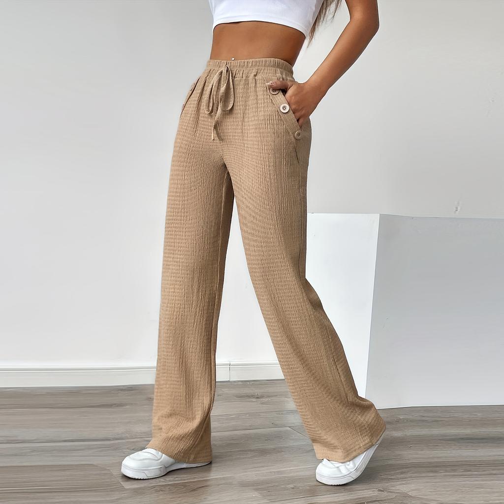 Damen Modische Farbige Hosen mit Geradem Bein, Hoher Taille und Taschen, Freizeithosen