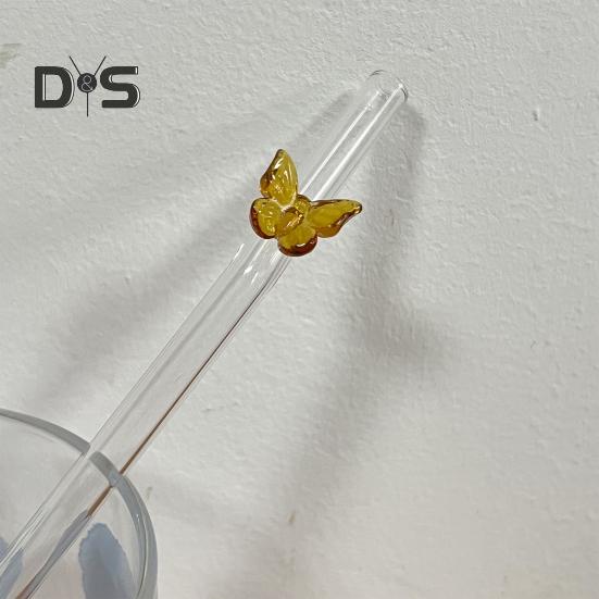 Glass Reusable Straw Colorful Butterfly Design Glass Straw Heat-Resistant Transparent Borosilicate Straws