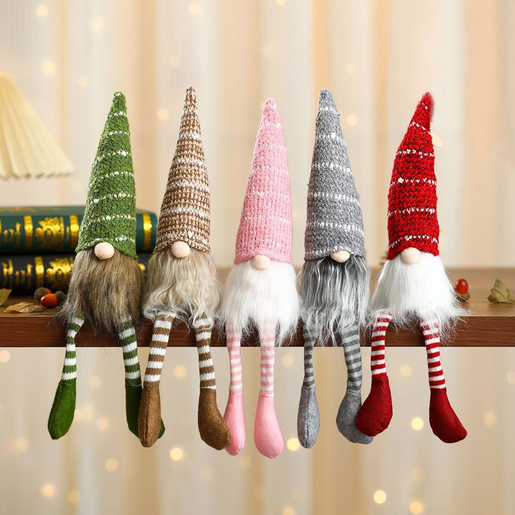 Christmas Sitting Figure Adornment Small Gift Striped Knitted Hat Rudolph Long Legs Doll Home Decor