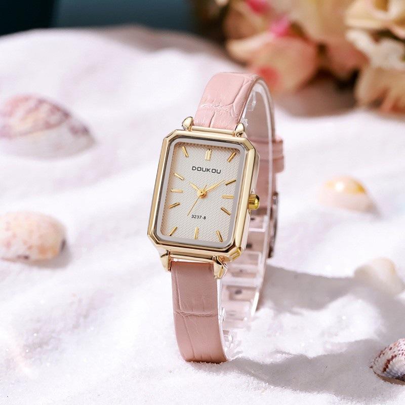 

Ladies Rectangle Dial Quartz Watch Pu Leather Wistwatch рожевий