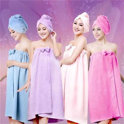 Damen-Bademantel-Set mit niedlicher Schleife, schnell trocknend, Spa-Wraps und Duschhaube