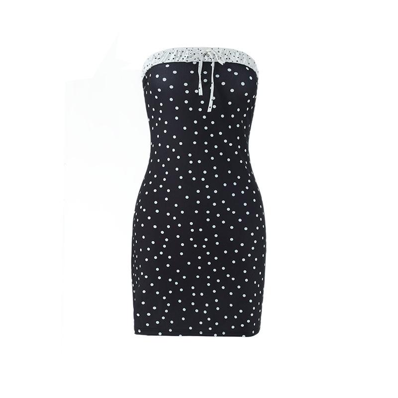 Women s Sexy Polka Dot Contrast Color Spliced Fitted Dress L
