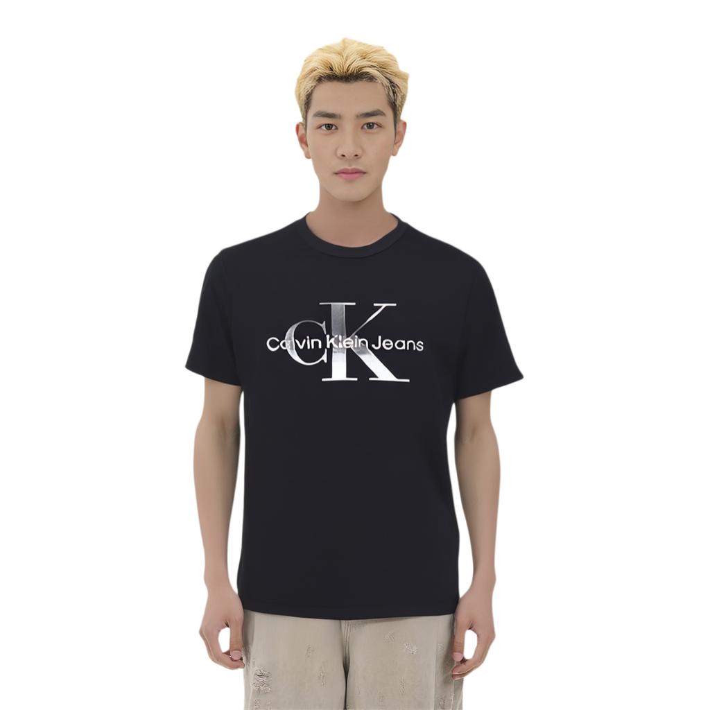 Calvin Klein Overlapping Letter Print Casual Crew Neck Short Sleeve T-Shirt Men Tops Black 40DC813-002
