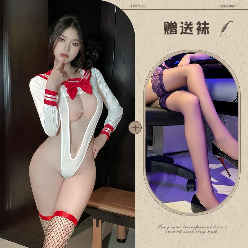 Seduction Open Crotch Free Sailor Suit Buttocks Three-point Set Pure Desire Sexy Temptation Erotic Underwear