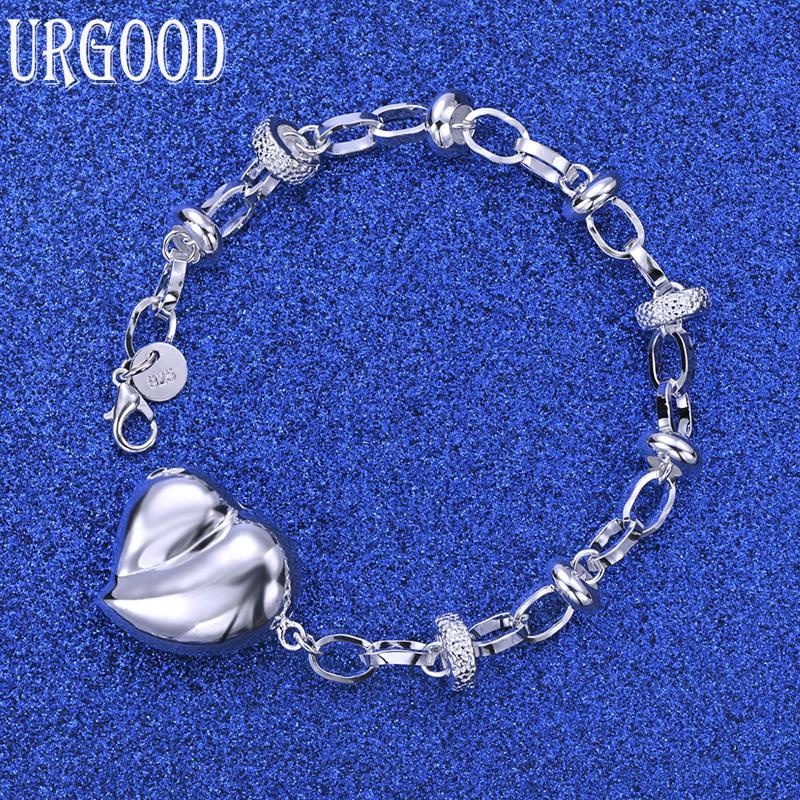 925 Sterling Silver Heart Pendant Bracelet Fashion Wedding Jewelry