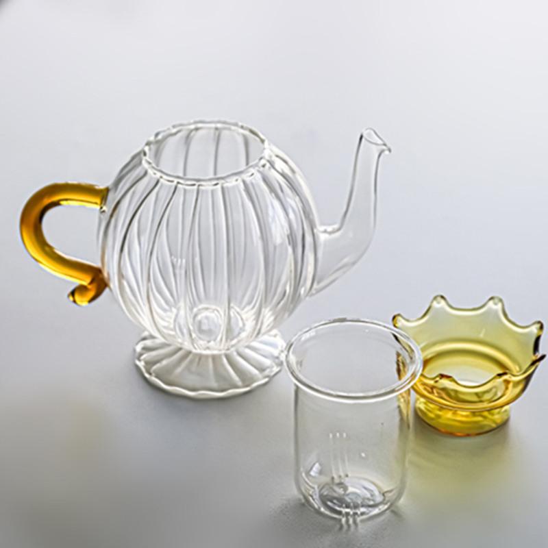 Crown Design Teabloom Stovetop & Microwave Safe Glass Teapot with Removable Loose Tea Glass Infuser And Tea Cup Tea Sets