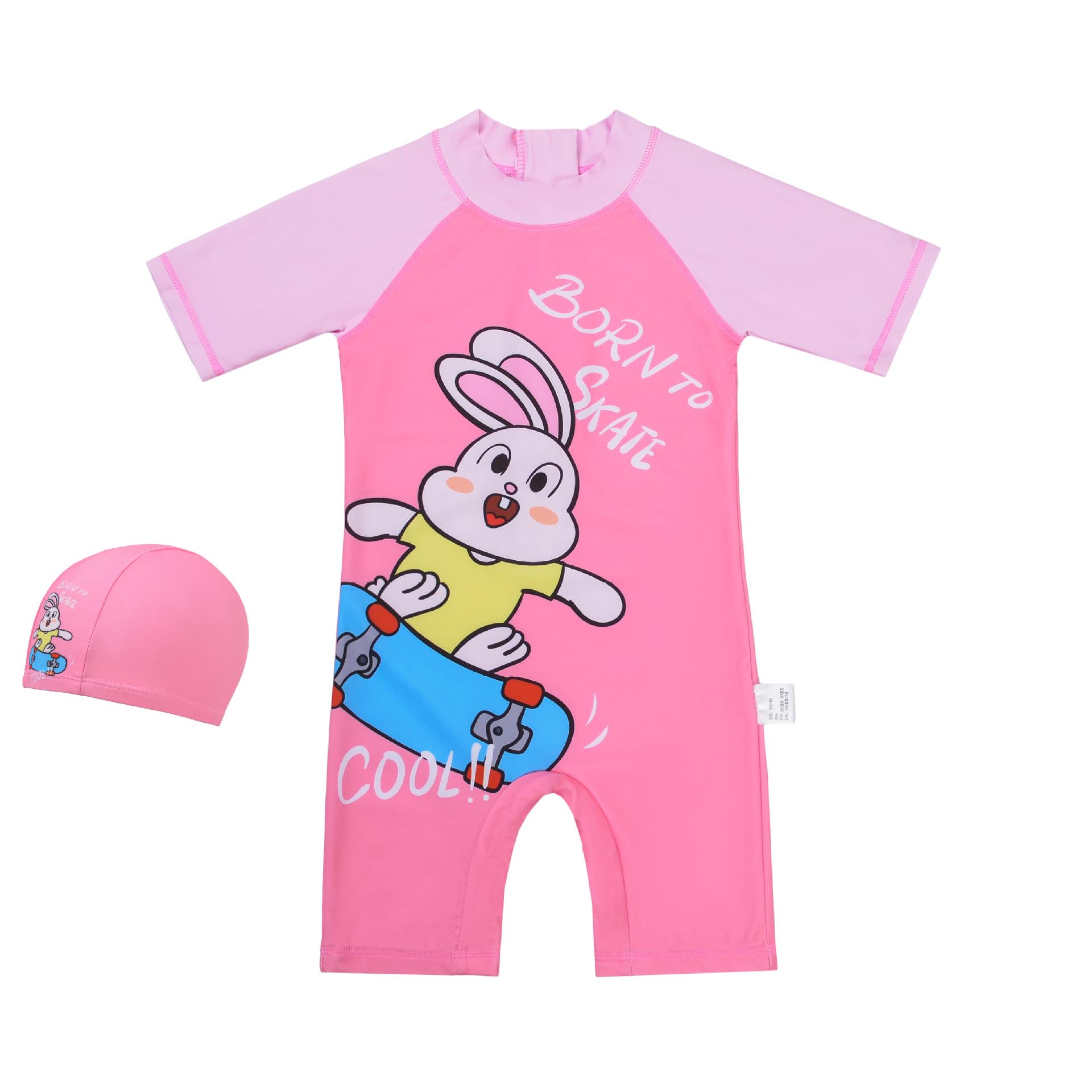 

Girls Pink Short Sleeve Bunny Swimsuit - Korean Style Size 80