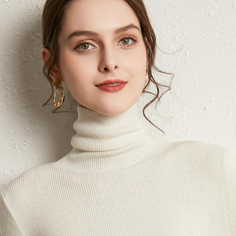 Autumn Winter Solid Color Turtleneck Bottomed Knitting Pullover Top Women Casual Fashion All-match Slim Sweater