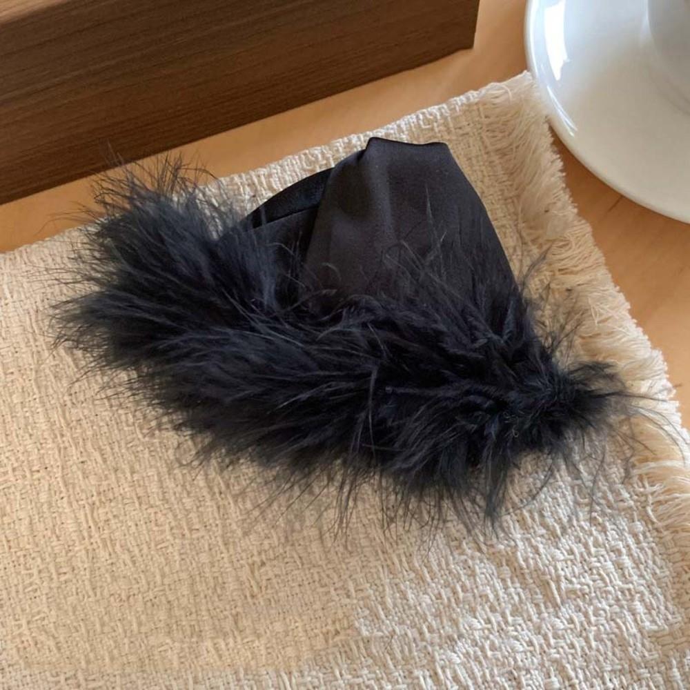 Korean Style Satin Triangle Shark Clip Plastic Women Hairgrips Fluffy Feather Hair Claw  Banquet