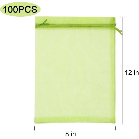 100 Pcs Fruit Protection Bags, 8 x 12 Inch Green Netting Cover Bags with Drawstring, Pest Barrier for Fruit Trees, Garden Fruit Cover Mesh Bag for