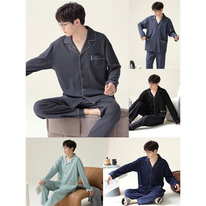 Men's Plus Size Pure Cotton Pajama Set - Long Sleeve for Spring, Autumn & Winter 2025