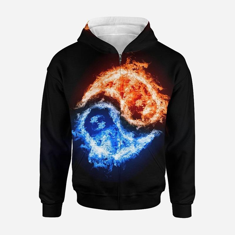 3D Baskılı Yin Yang Sekiz Trigram Sokak Giyimi Fermuarlı Kapüşonlu Sweatshirt Erkek Kadın Çocuk Günlük Fermuarlı Sweatshirt Çocuk Moda Giyim