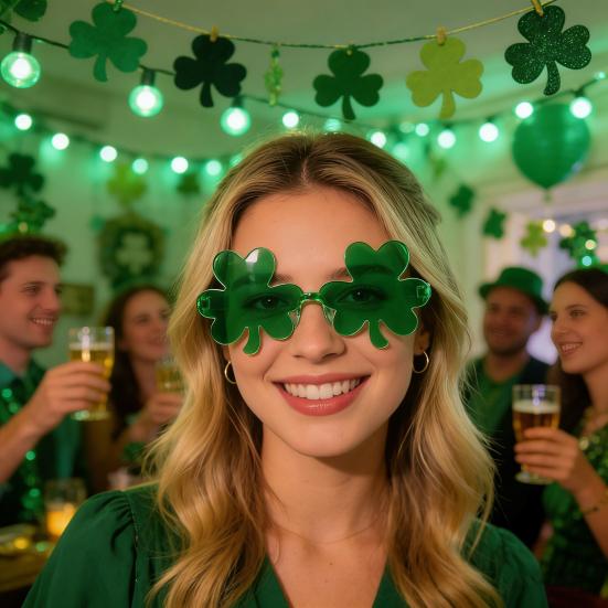 Aziz Patrick Günü Gözlükleri Simli Yonca Bira Şişesi Gözlükleri Yeşil Şanslı İrlanda Temalı Fotoğraf Kabini Aksesuarları Ev Partisi Hediyelikleri İçin