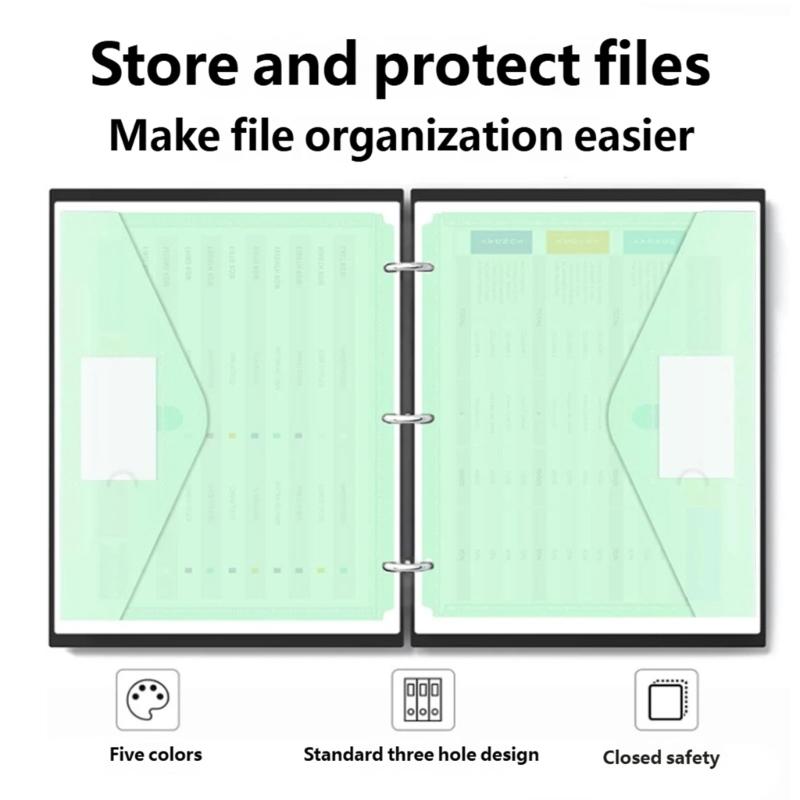 5/10Pcs Expandable File Organiser with Clear Label Window 3 Holes Punched Pocket Document Bag for Office Organization