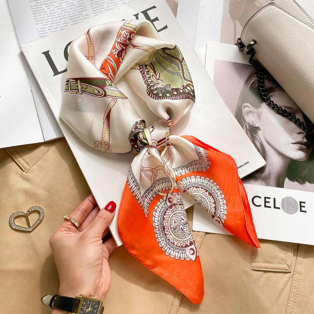 70cm Luxury Horse Print Woman Silk Neck Scarf Square Hair Scarves Foulard HeadBand Shawls Wraps Neckerchief Bandana Women