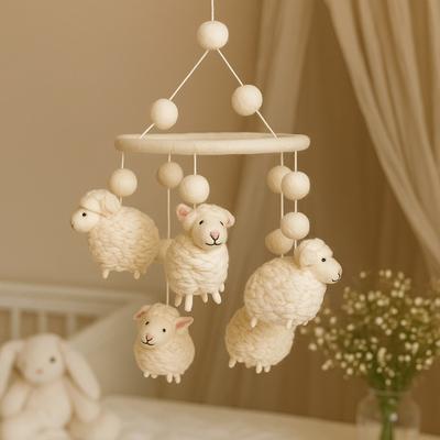 Felt Baby Crib Mobile, Sheep and Felt Balls