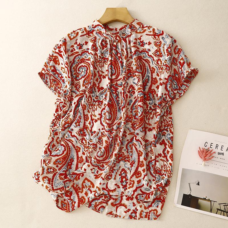 

2025 Summer Fashion Print Loose Plus Size Short Sleeve Top Medium