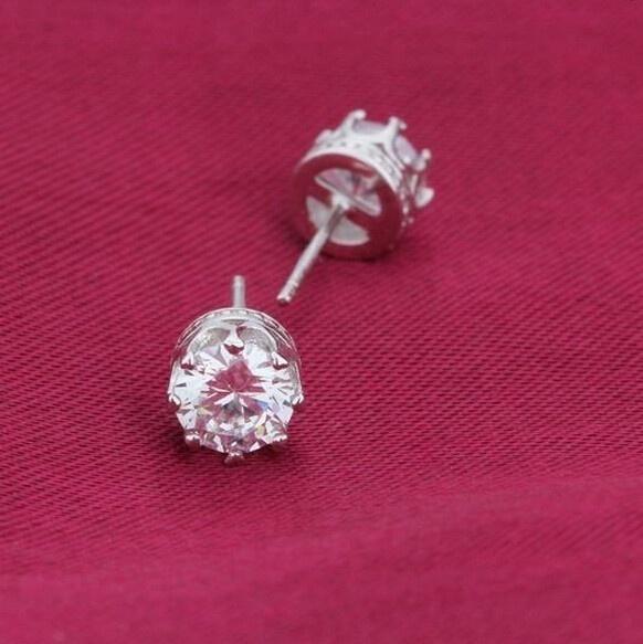 2017 Women Men Fashion 925 Sterling Silver Golg Rhinestone Crown Ear Stud Earrings