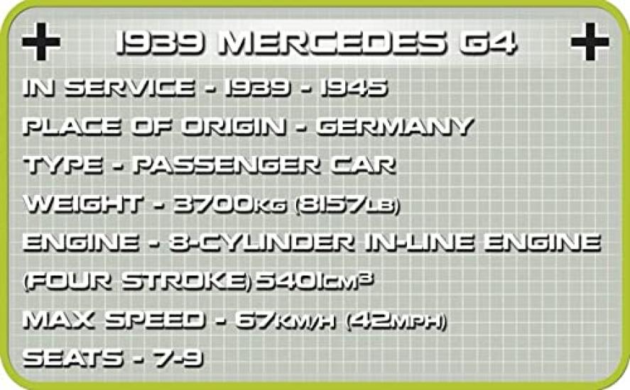 Cobi Historická kolekce 1939 Benz G4 Německý měřítkový model Kostky COBI Oficiální Japonsko #2409 M. (Armáda z 2. světové války) 1/35 [Vojenské - Distributor]
