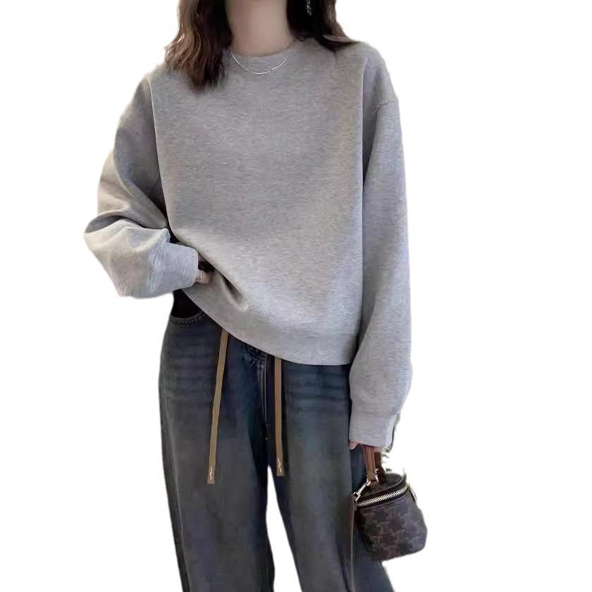 Autumn European Style Minimalist Solid Design Hoodie Women Winter Loose Versatile Top