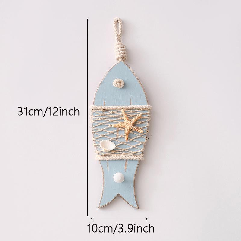 1pc Creative Mediterranean Fish Pendant Wood Carving Figurine Ocean Theme Accessories Shell Wall Hanging Home Decoration