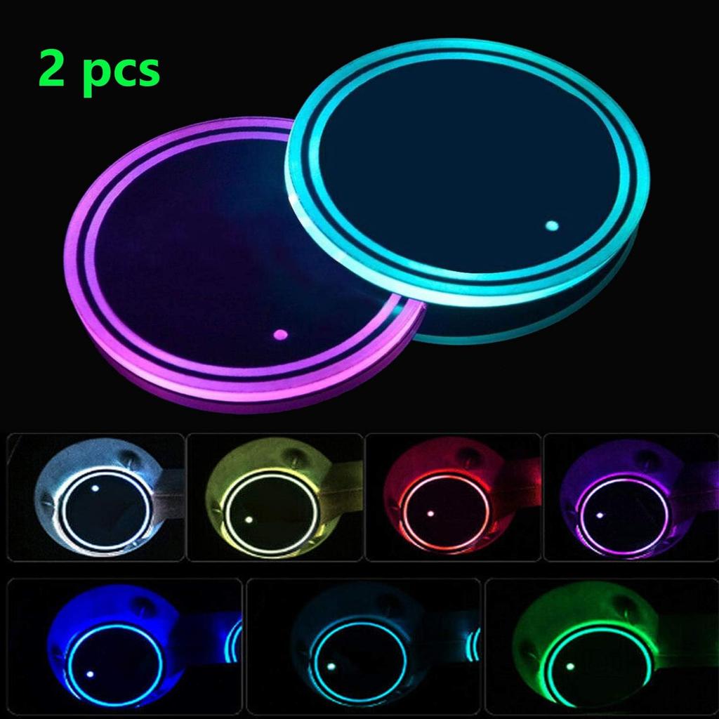 LED Cup Holder Lights, 2Pcs LED Car Coasterss With 7 Colors Luminescent Light Cup Pad, USB Charging Cup Mat For Drink Coaster Accessories Interior