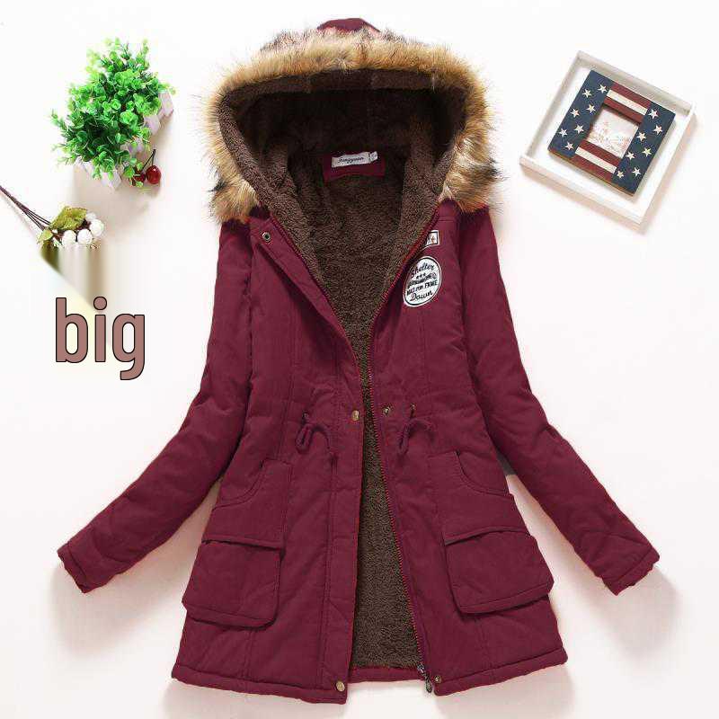 

Женская средней длины куртка из овечьей шерсти с хлопковой подкладкой - 2025 Осень/Зима Европейский и американский стиль, Фиксированный стандартный длинный рукав M