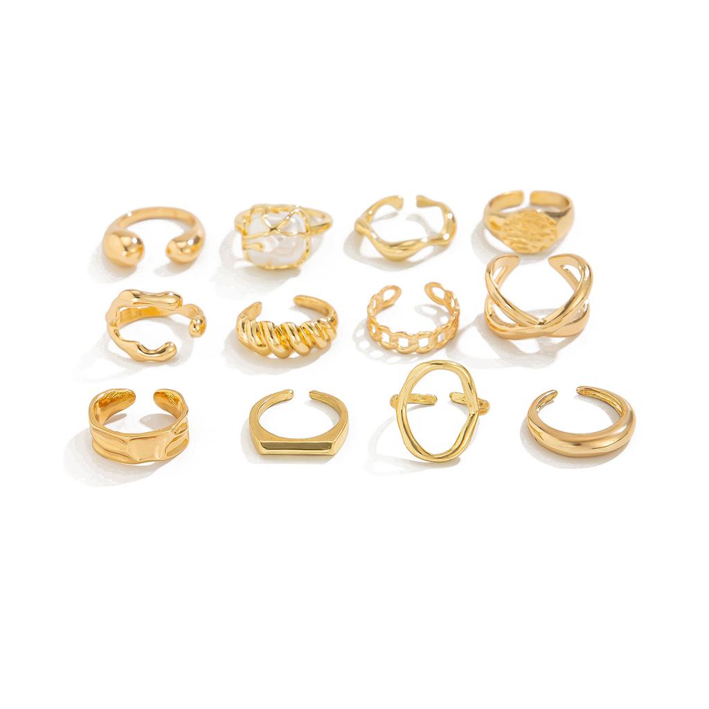 Wind Metal Texture Glossy Water Drop Ring Set, Fashionable Geometric Irregular Open Ring