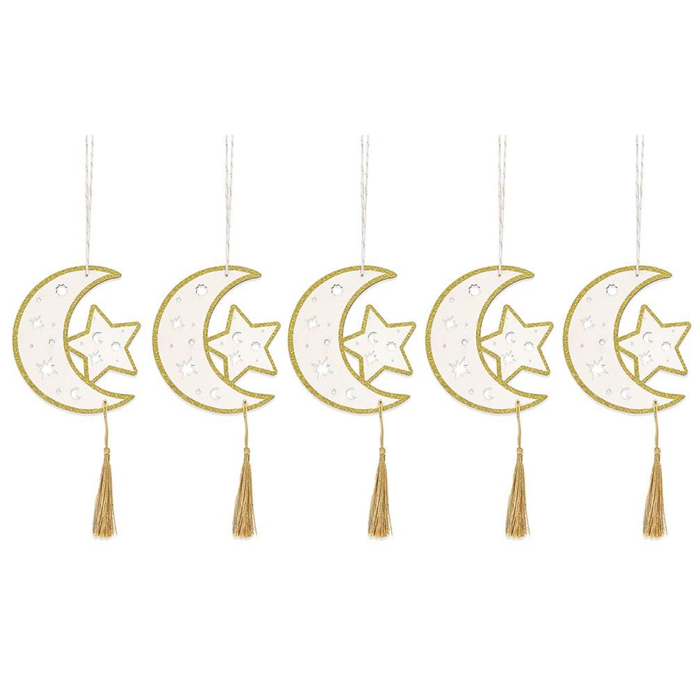 

5Pcs Simple Eid Door Sign Hollow Wall Hanging Decor Art Decals Eid Moon Ornament Ramadan Party Style 3