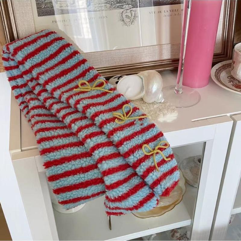 Japanese Korean Autumn Winter Girls' Lamb Wool Scarf Color Block Niche Dopamine Warm Neck Warmer