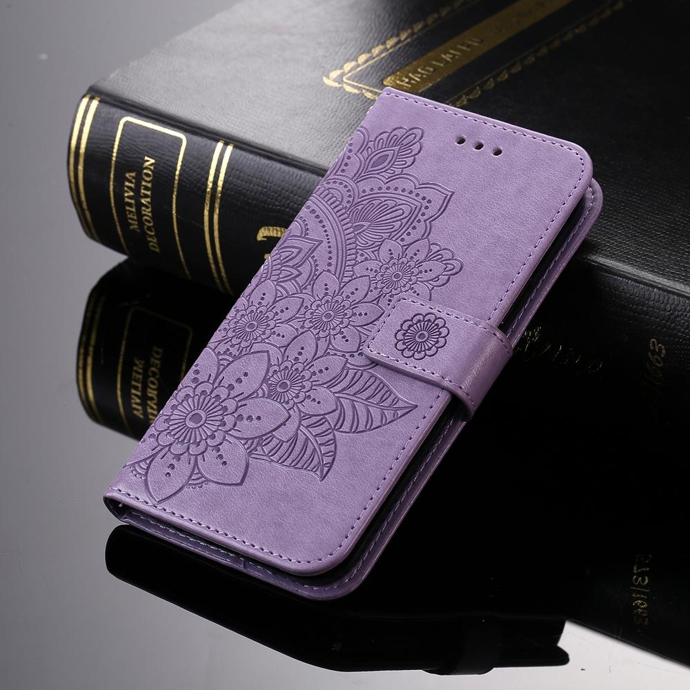 Magnetic Leather Wallet Flip Case for Samsung Galaxy S26 S25 S24 S23 S22 S21 Ultra Edge Plus FE | Embossed Flower | Premium Case