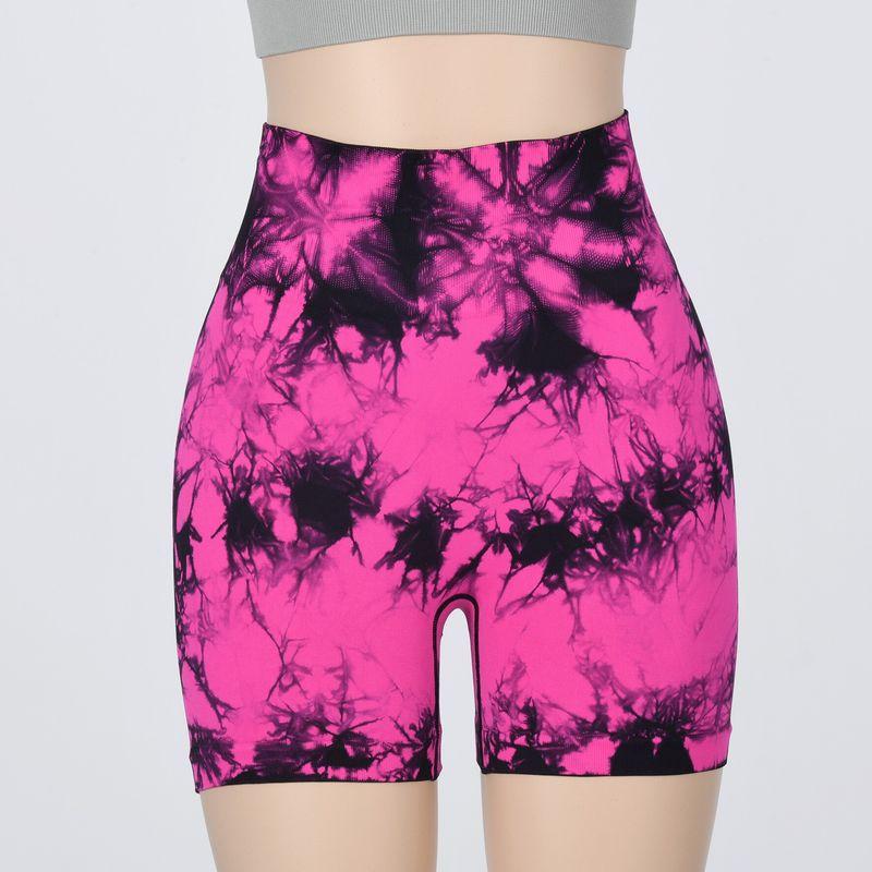 Summer New Arrival Fashion Tie-Dye Peach Yoga Shorts Women's High Waist Hip Raise Skinny Sports Running Three-Point Fitness Pants