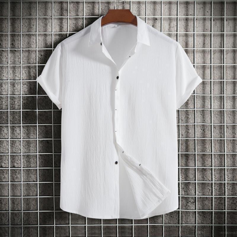 Summer 2026 Men's Loose Solid Color Short-Sleeved Button-Down Casual Shirt