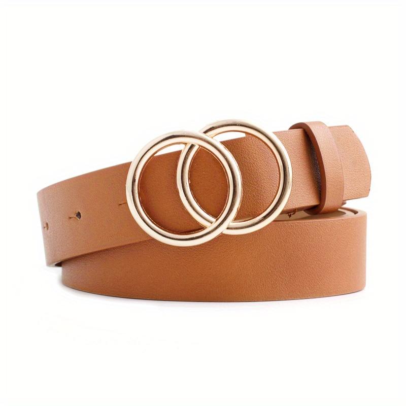 Double Loop Buckle Design Belt Casual Jeans Dress Women's Leather Black Brown Adjustable Belt