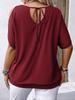 Women's Round Neck Elegant Off-Shoulder Tie-Back Print Top