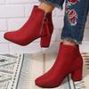 2023 European & American Plus Size Chunky Heel Round Toe Zipper High Heels