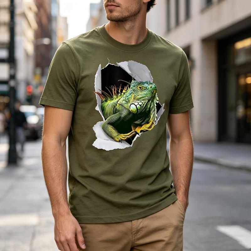 Iguana Rip Graphic T Shirt Lizard Reptile Breakthrough Print Unisexs 100 Cotton Crew Neck Top Oversized T Shirt Harajuku