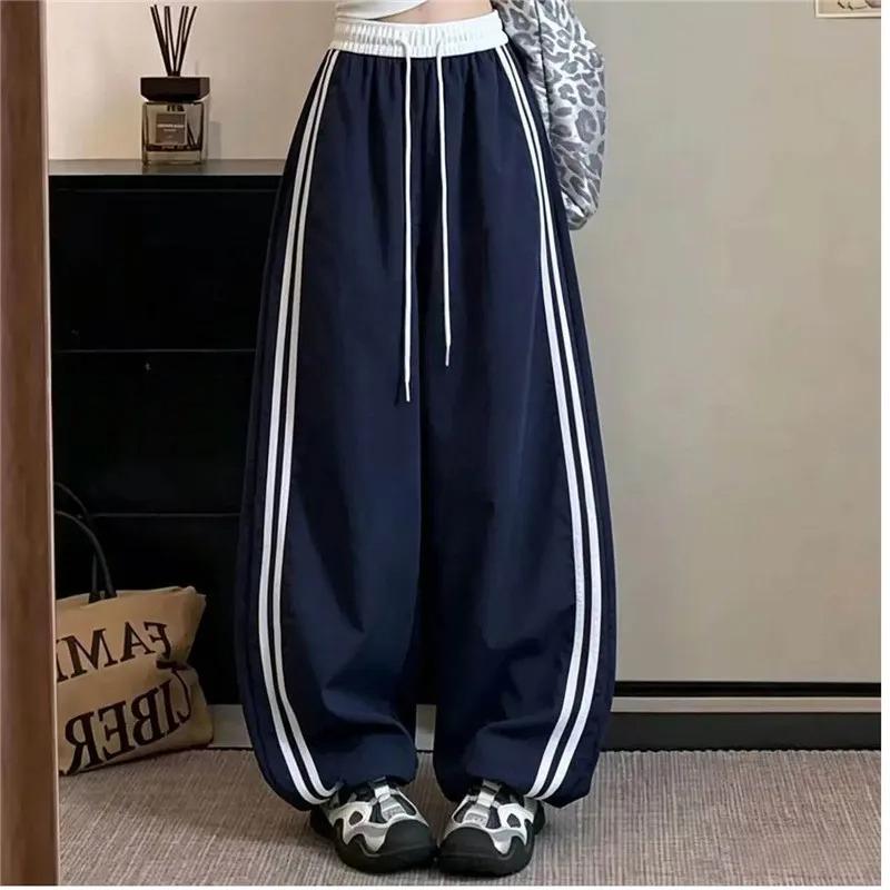 Løse Joggingbukser Dame Striber Snoretræk Bukser Streetwear Hip Hop Y2k Baggy Vide Ben Træningsbukser Afslappet Mode Tynde Bukser