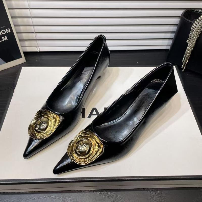 Cat Heel Single Shoes Women's Autumn and Winter New Pointed Metal Buckle Stiletto High Heels Women's Not Tired Feet Wear Commuter Shoes