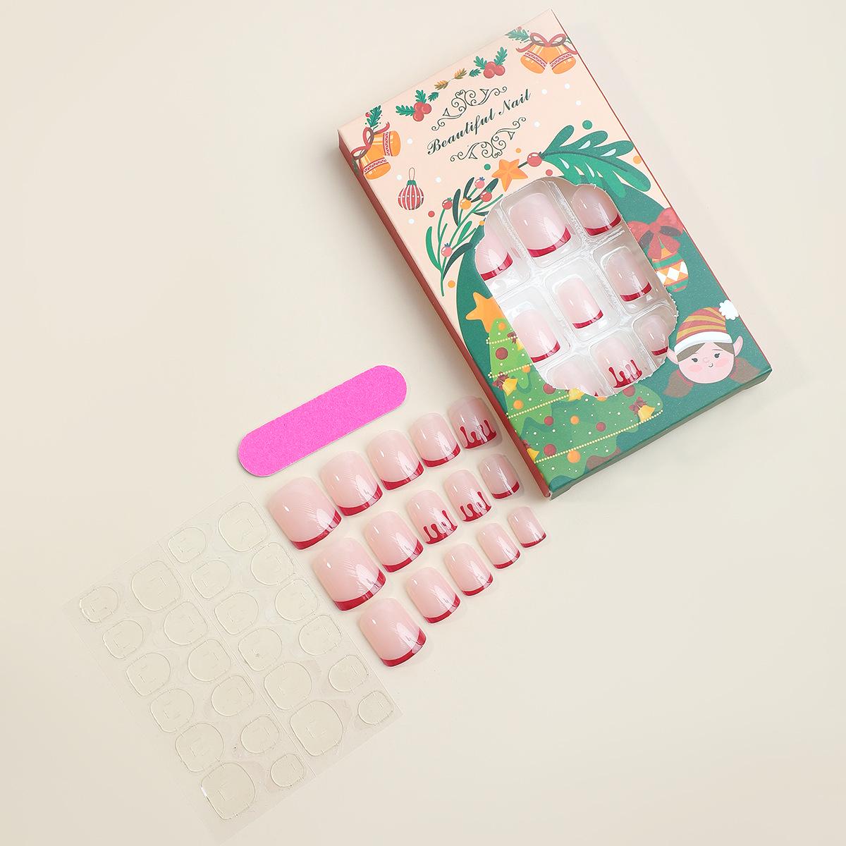 

Хэллоуин Французский Красный Накладные Ногти - Короткие, Простые, Съемные Патчи для Ногтей