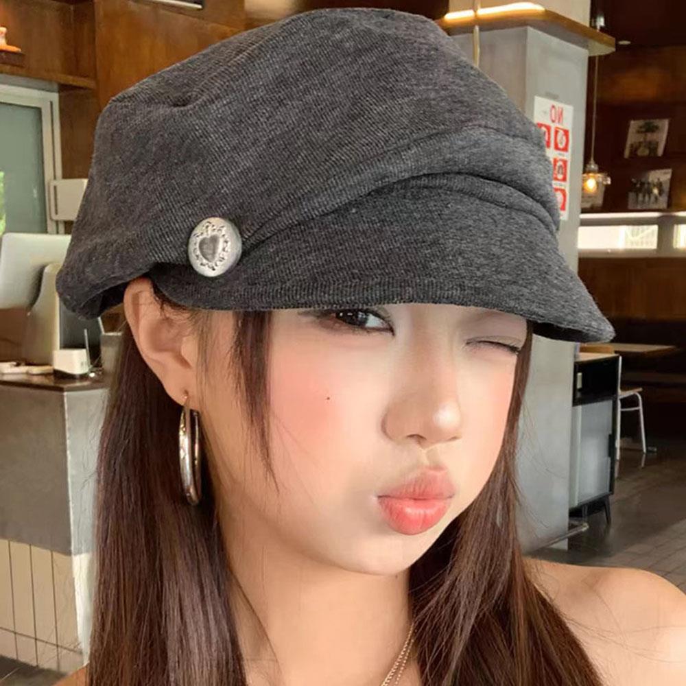 

Cloud Beret Painter Caps Women Hat Octagonal Hats Pleated Painter s Hat Face Slimming Large Head Size Japanese Style Trendy Cap сірий