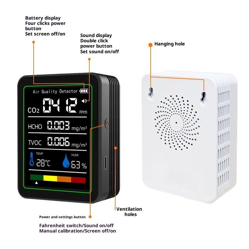 1 Set Co2 Tvoc Hcho Pm Meter Digital Temperature Humidity Tester Multifunctional Digital Air Quality Monitor Home Air Detector