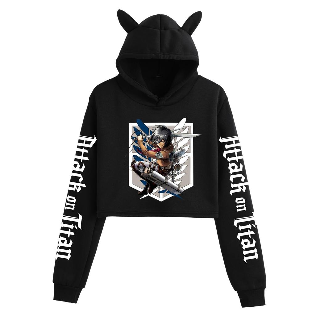 Attack on Titan Women's Cat Ear Crop Hoodie