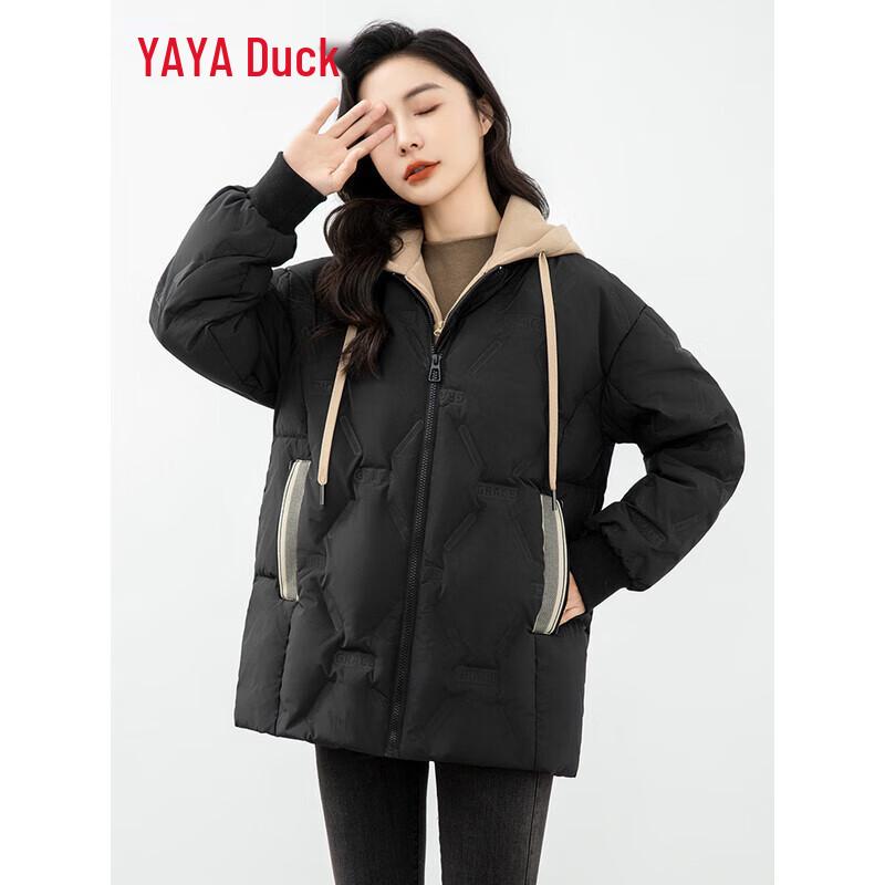 YAYA Women's Faux Two-Piece Detachable Hood Down Jacket