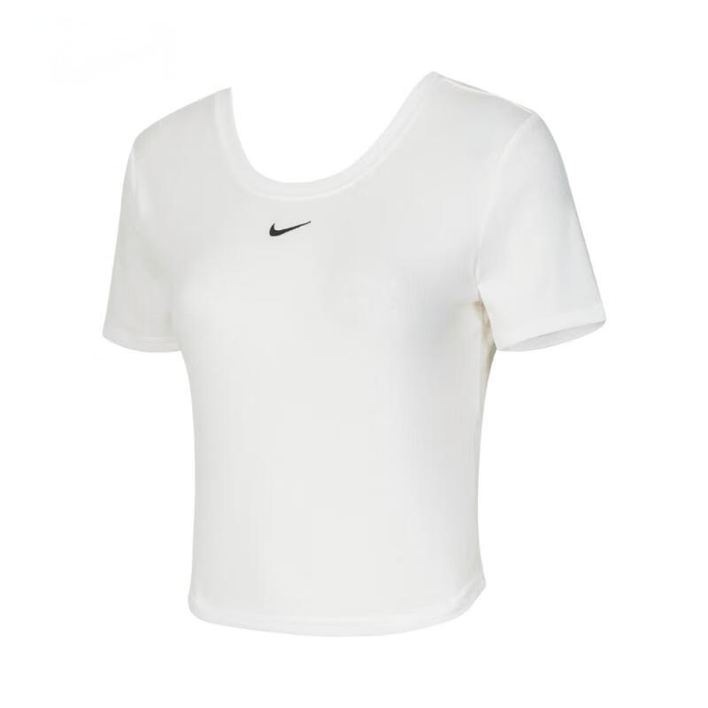 Nike Solid Color Round Neck Backless Casual Short Sleeve T-Shirt Women Tops Beige FN3665-133