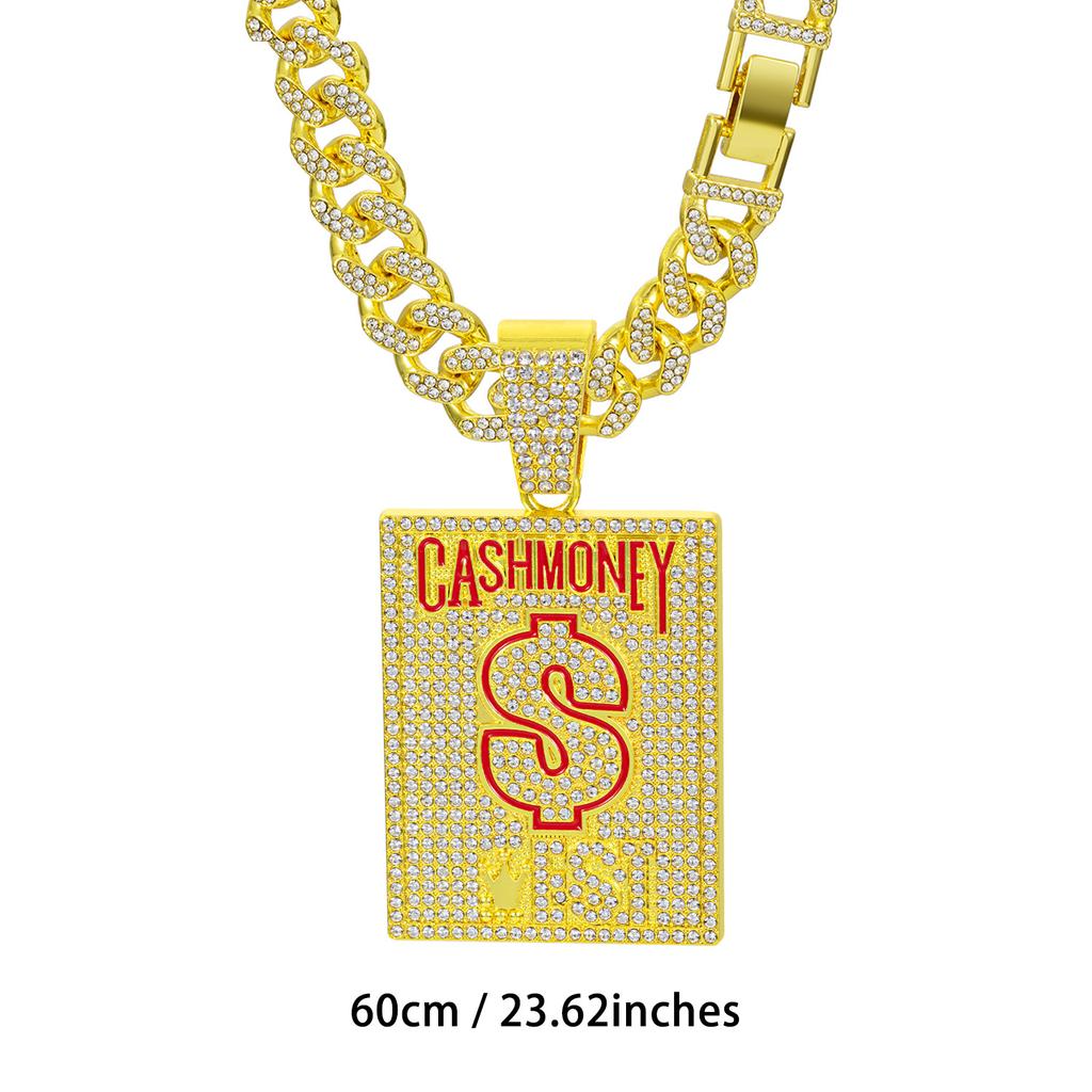 American CASH MONEY Dollar Sign Square Plate Dripping Oil Letter Necklace Pendant Cuban Chain