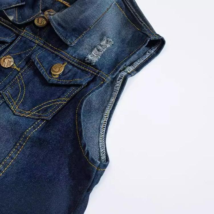 Slim Trend Men's Denim Vest Large Size Denim Vest Waistcoat Ripped Casual Vest